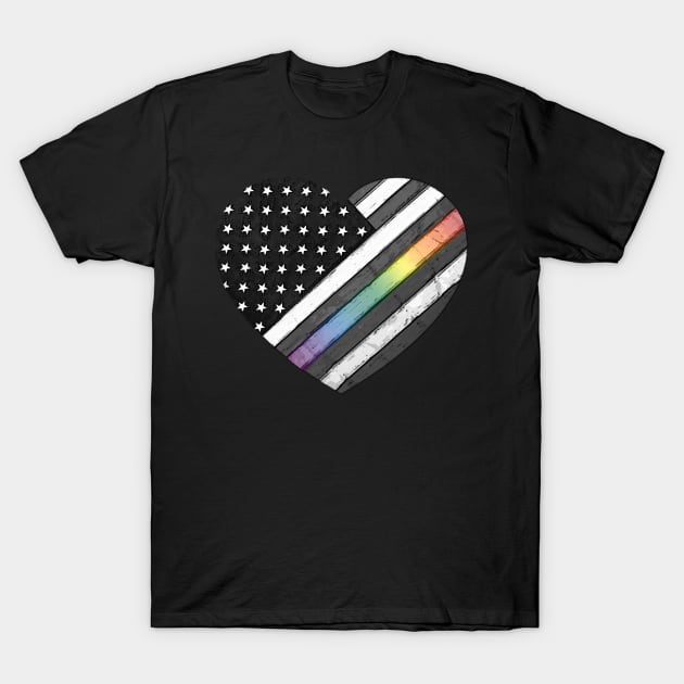 American Flag Rainbow Heart T-Shirt by StephJChild